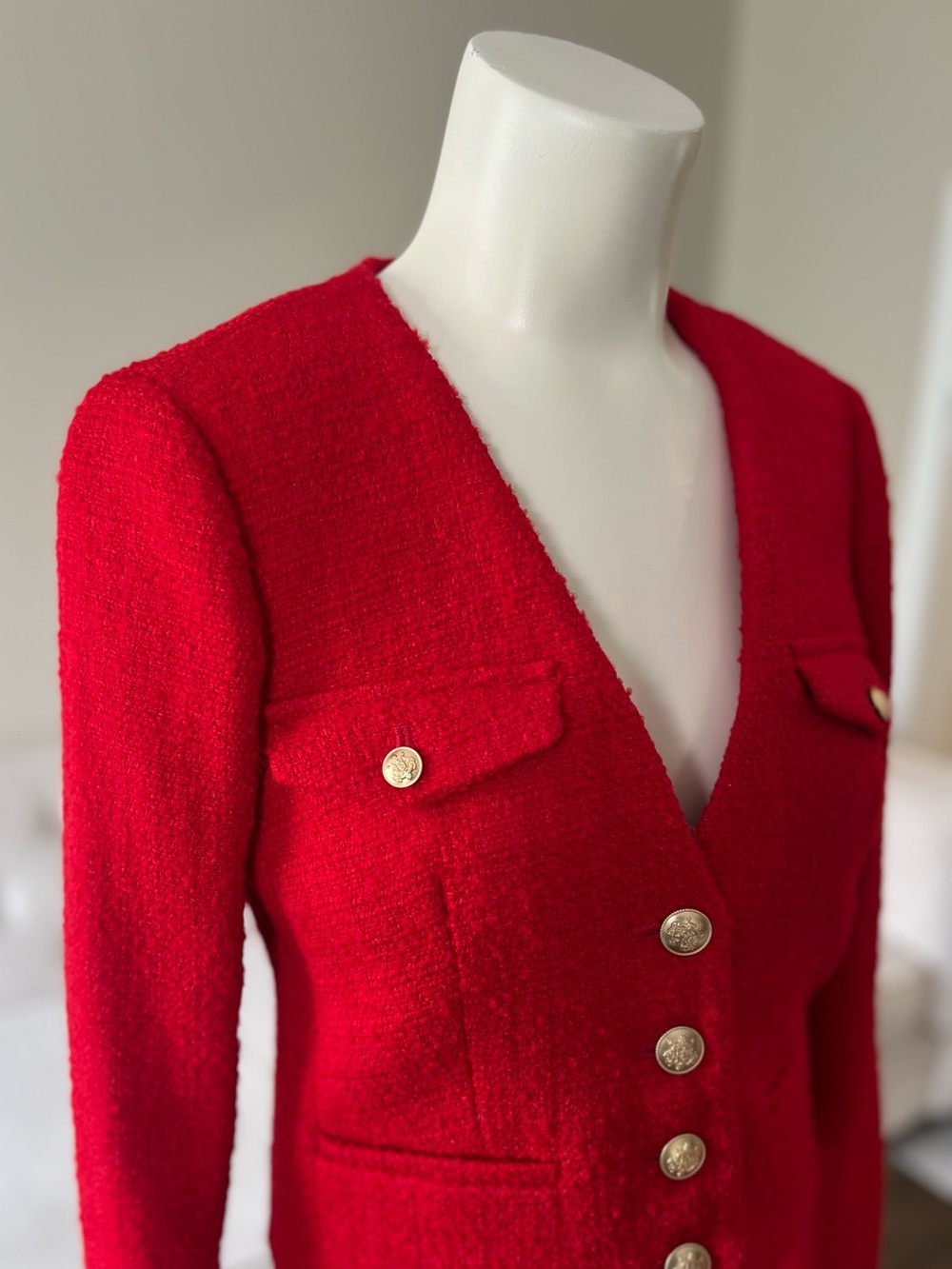 J.Crew Festival Red Maritime Tweed Lady Jacket Gold Buttons Size 0 Preppy